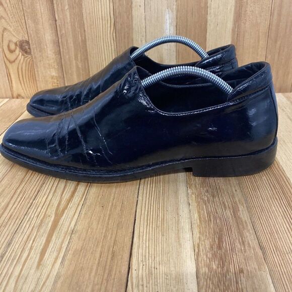 Mercanti Florentini Shoes Men Size 11.5 Black Leather Slip On Square Toe Loafer - Picture 5 of 11